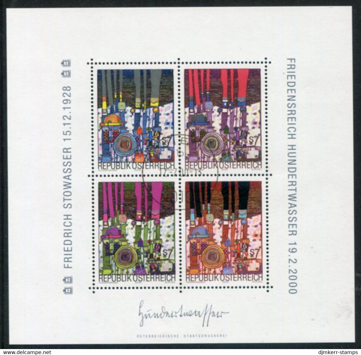 AUSTRIA  2000 Hundertwasser Block Used.   Michel Block 15. - Used Stamps