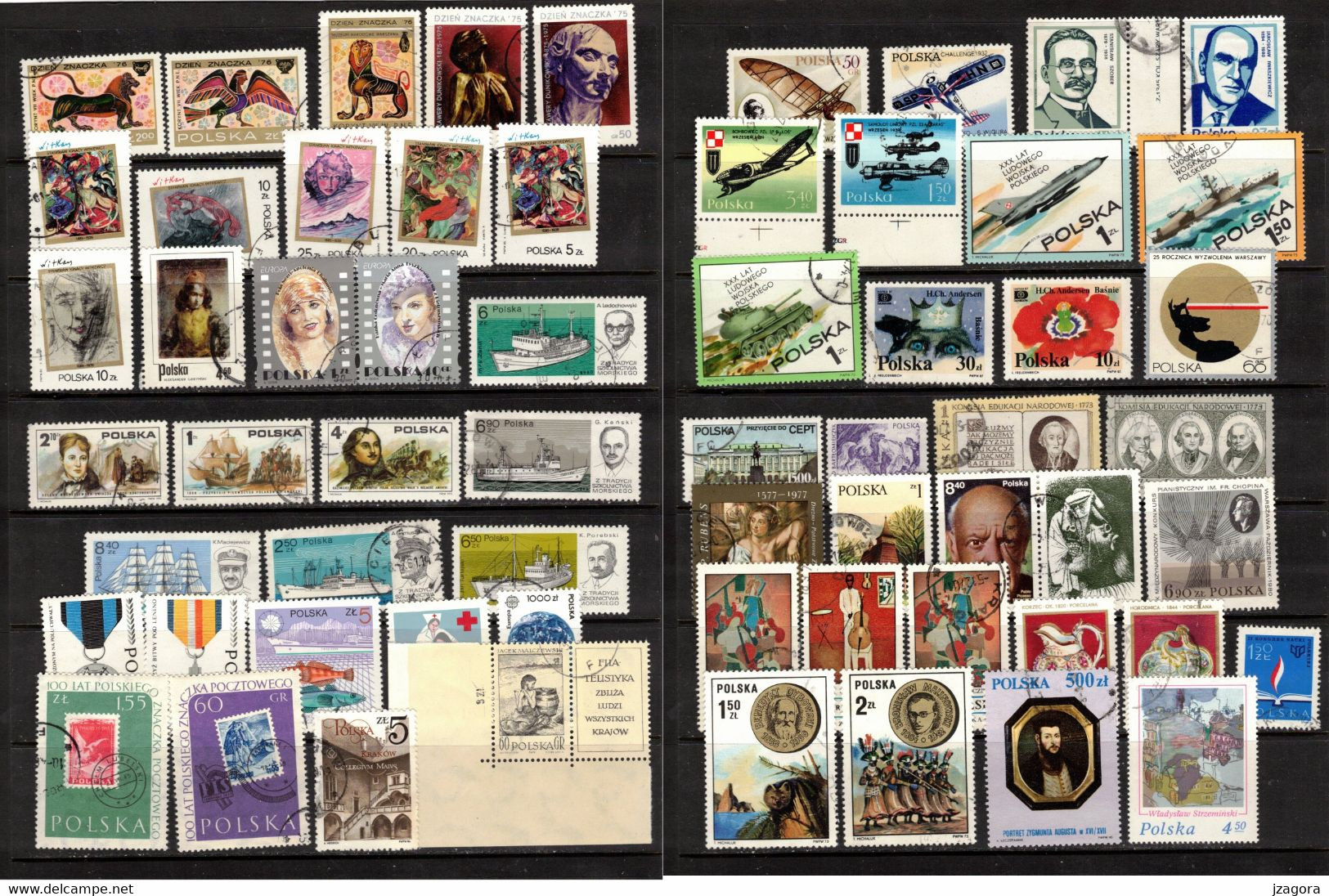 POLAND POLEN POLOGNE COLLECTION 61 USED VARIOUS STAMPS MANY WITH GUM Art Airplane - Collezioni