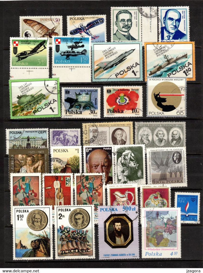 POLAND POLEN POLOGNE COLLECTION 61 USED VARIOUS STAMPS MANY WITH GUM Art Airplane - Collections