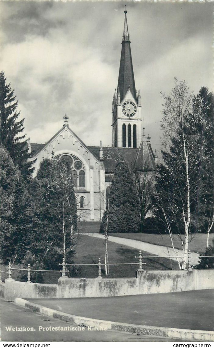 Switzerland Zurich WETZIKON Prot. Kirche Clocktower Photoglob Wehrli 1951 Postcard - Wetzikon