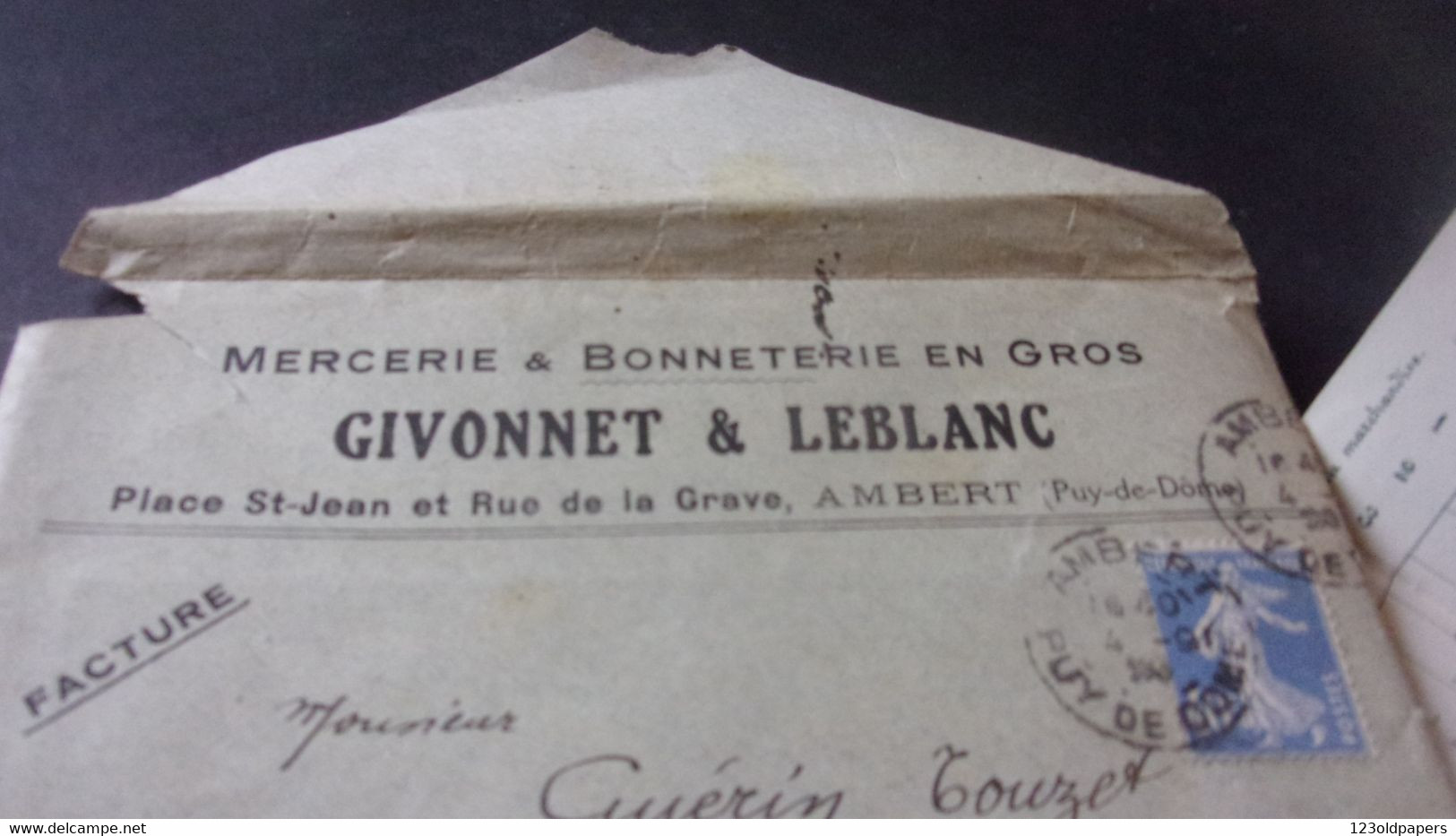 63 PUY DE DOME AMBERT MERCERIE BONNETERIE EN GROS GIVONNET LEBLANC PLACE ST JEAN 1929 - 1900 – 1949