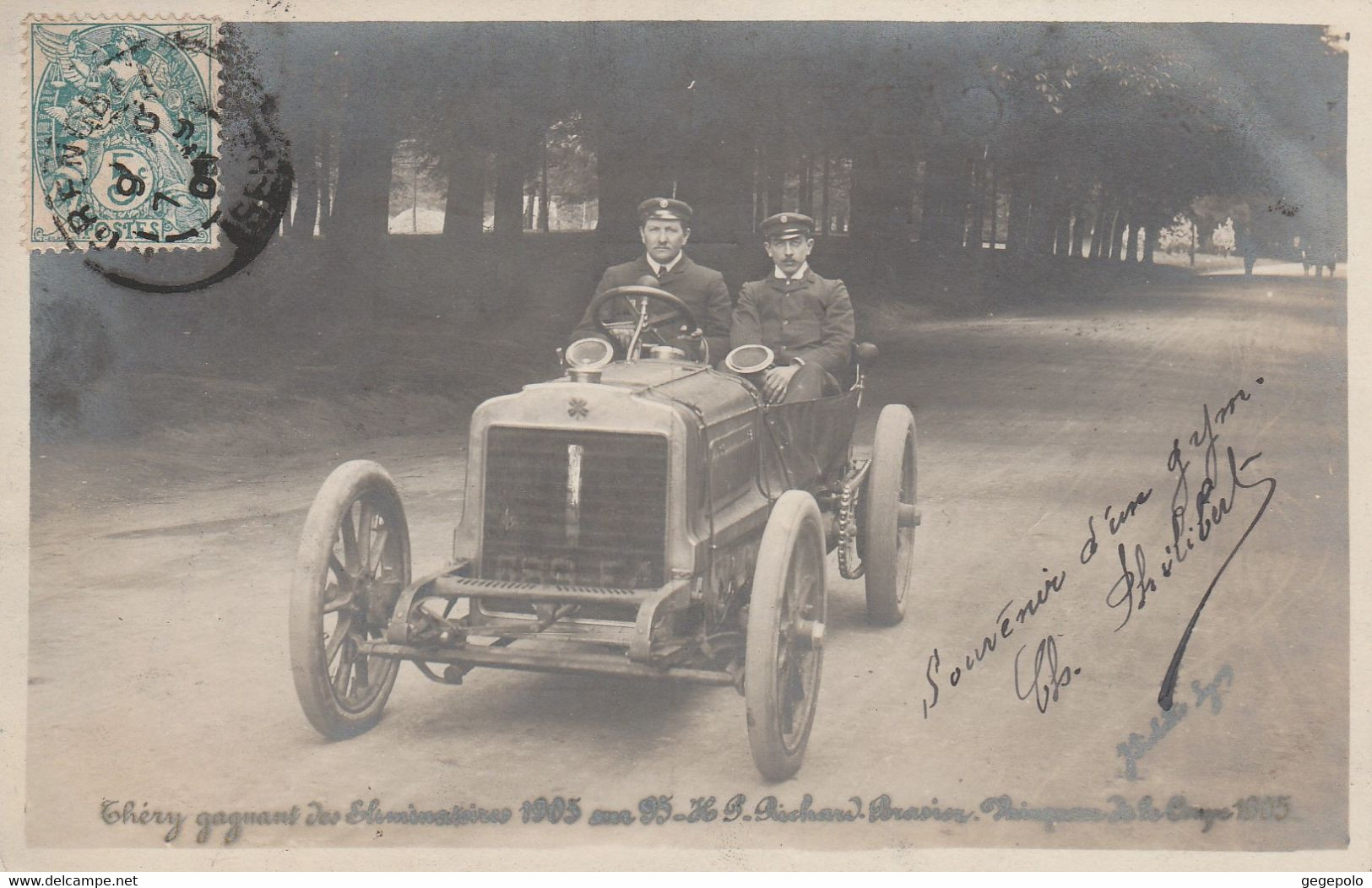 THERY Gagnant Des Eliminatoires 1905 Sur 95 - HP? - Richard Brasier Automobile - Signature De Philibert ( Carte Photo ) - Sonstige & Ohne Zuordnung