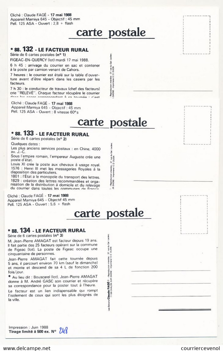 6 CPM - FIGEAC (Lot) - Le facteur rural (M. J-P AMAGAT) à Figeac, Juin 1988 - Photos Claude Fagé n°88.132 à 88.137