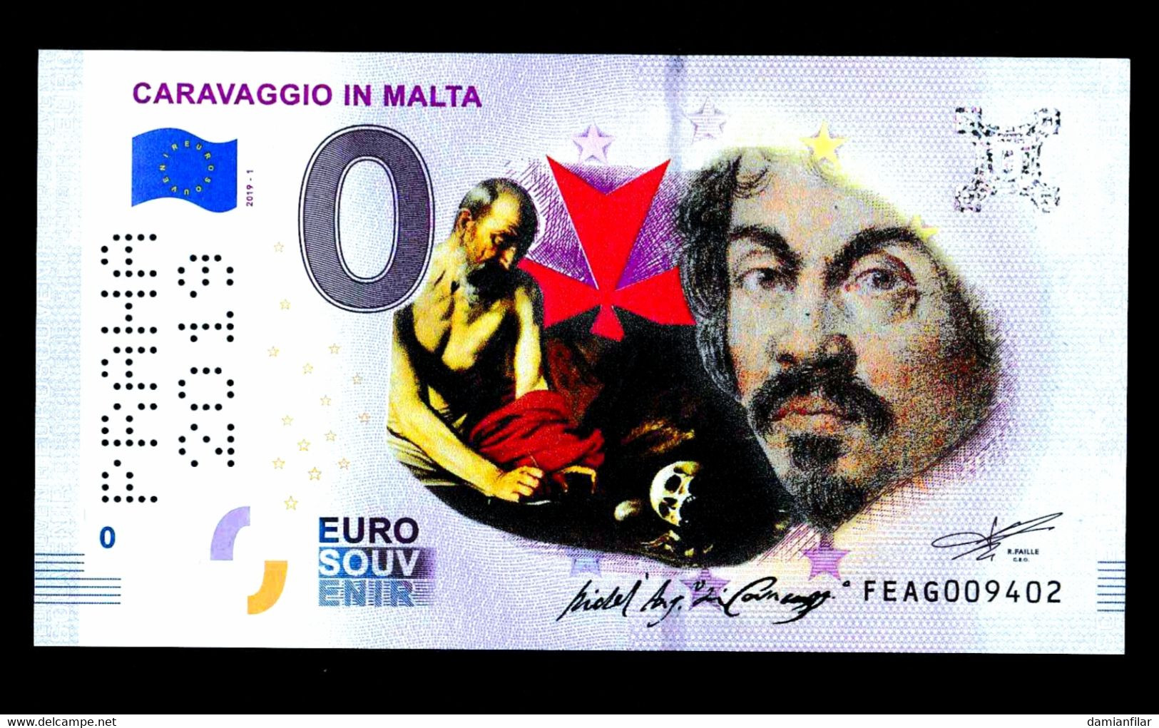 0 Euro Souvenir Caravaggio In Malta FEAG 2019-1 Color - Malta