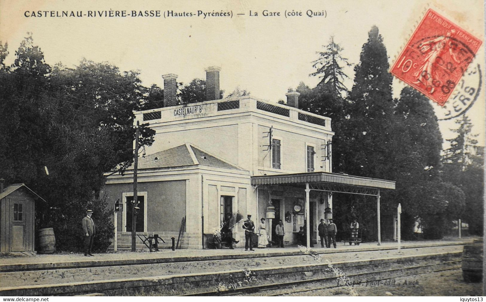 CPA. - [65] > CASTELNAU-RIVIERE-BASSE > La Gare Côté Quai - Superbe Animation - Tampon Daté 1906 - TBE - Castelnau Riviere Basse