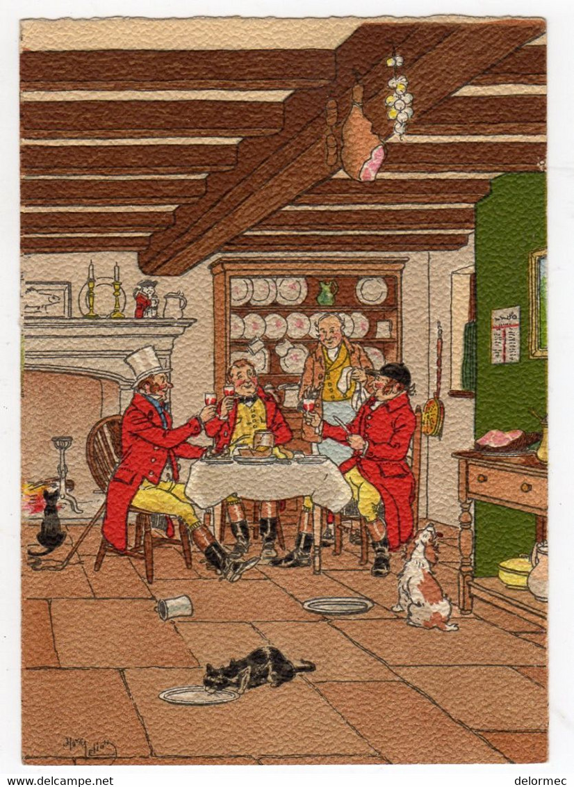 CPSM Illustrée Illustrateur Elliot Thème Chasse à Courre Anglaise Chasseurs à L'auberge Chien Chat édi Dayez Barré 840 - Elliot