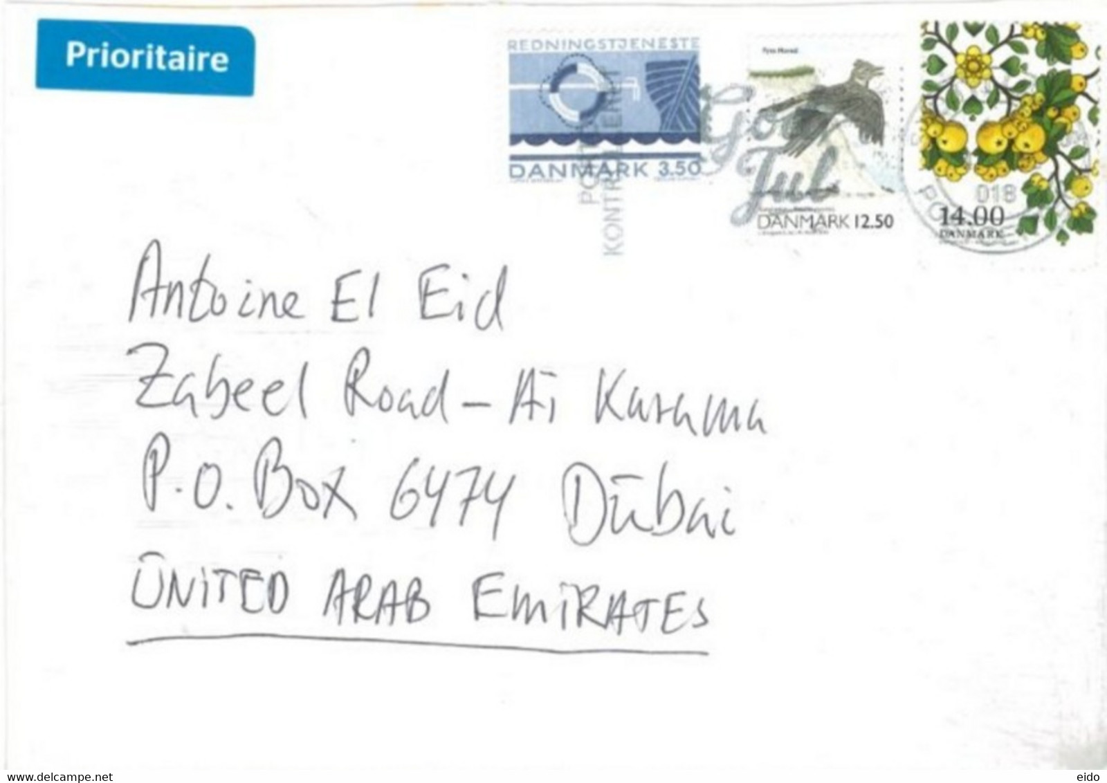 DANMARK  - STAMPS  COVER FROM ESBERG TO DUBAI - Cartas & Documentos