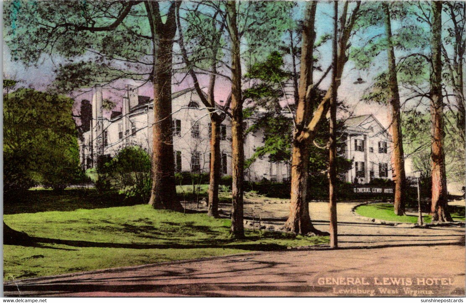West Virginia Lewisburg The General Lewis Hotel 1950 Handcolored Albertype - Sonstige & Ohne Zuordnung