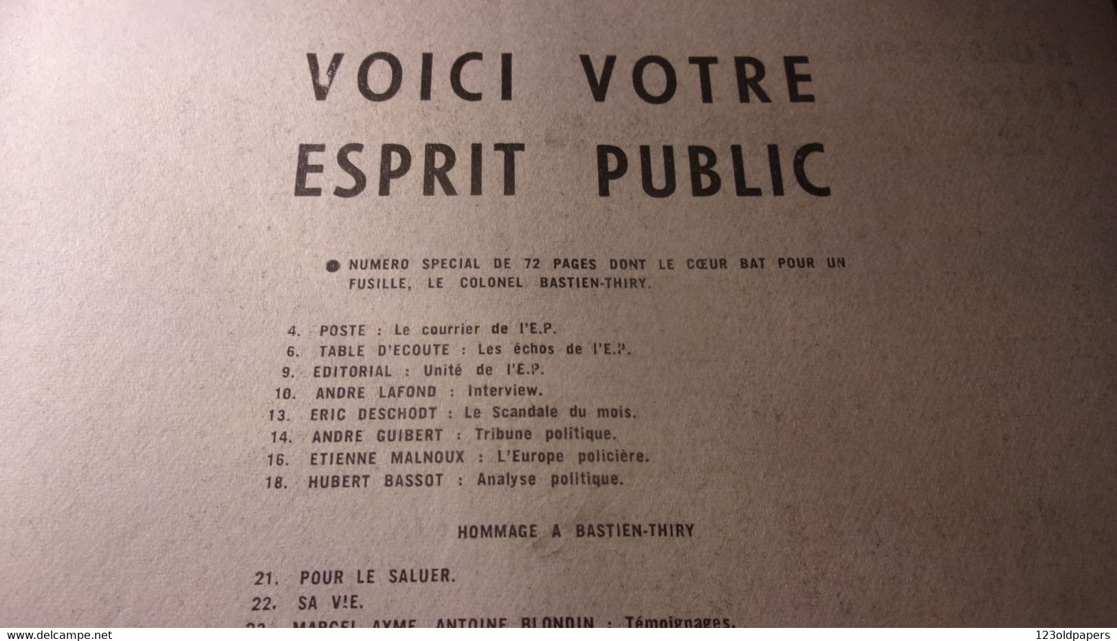 BASTIEN THIRY L ESPRIT PUBLIC 1963 NUMERO SPECIAL  GUERRE ALGERIE DE GAULLE OAS REFERENDUM - Documenten