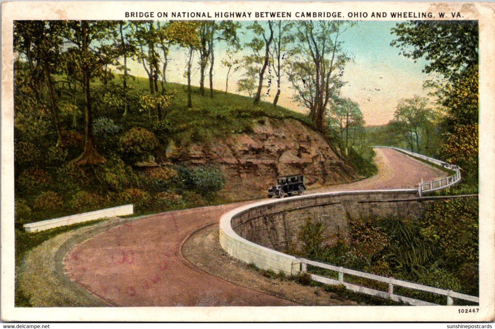 West Virginia Wheeling Bridge On National Highway 1927 Curteich - Wheeling