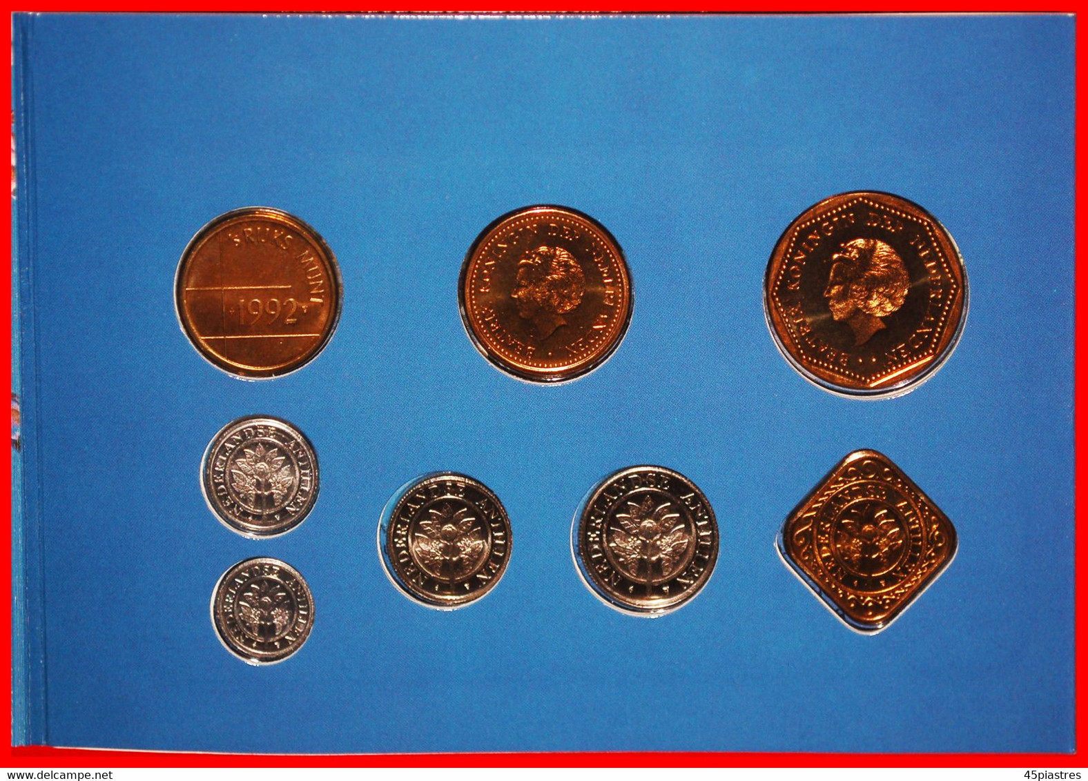 * FDC SET: NETHERLANDS ANTILLES ★ 1 - 2 1/2 - 5-10-25 CENTS 1-2 1/2 GULDEN 1992! UNC MINT LUSTRE★LOW START ★ NO RESERVE! - Netherlands Antilles