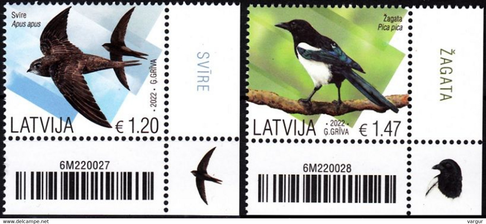 LATVIA 2022-16 FAUNA Animals: Birds. CORNER, MNH - Mussen
