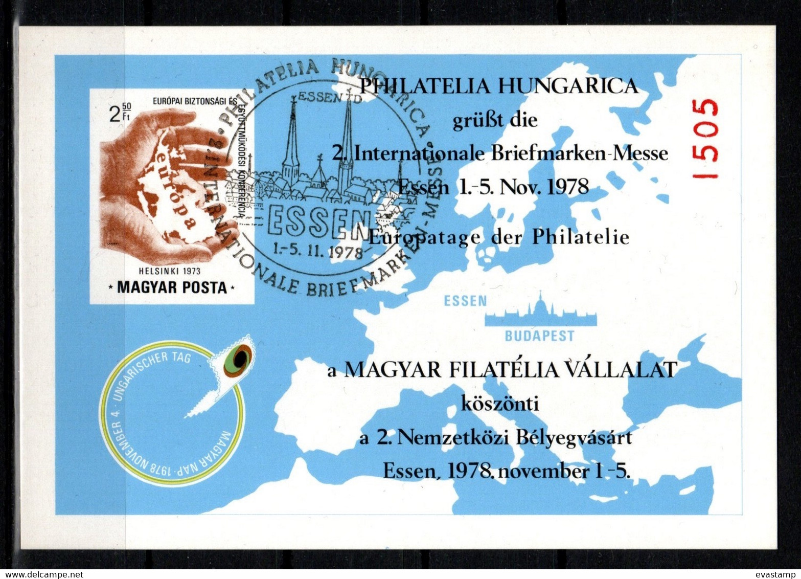 HUNGARY-1978.Commemorative Sheet - ESSEN, Intl.Philatelic Messe/Red Numbered /Overprinted Version - Souvenirbögen