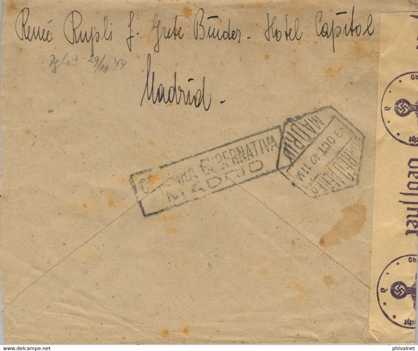 1941 ALBACETE , SOBRE CIRCULADO A VIENA , CENSURA GUBERNATIVA DE MADRID Y DE LA WEHRMACHT , GRAN HOTEL - Briefe U. Dokumente