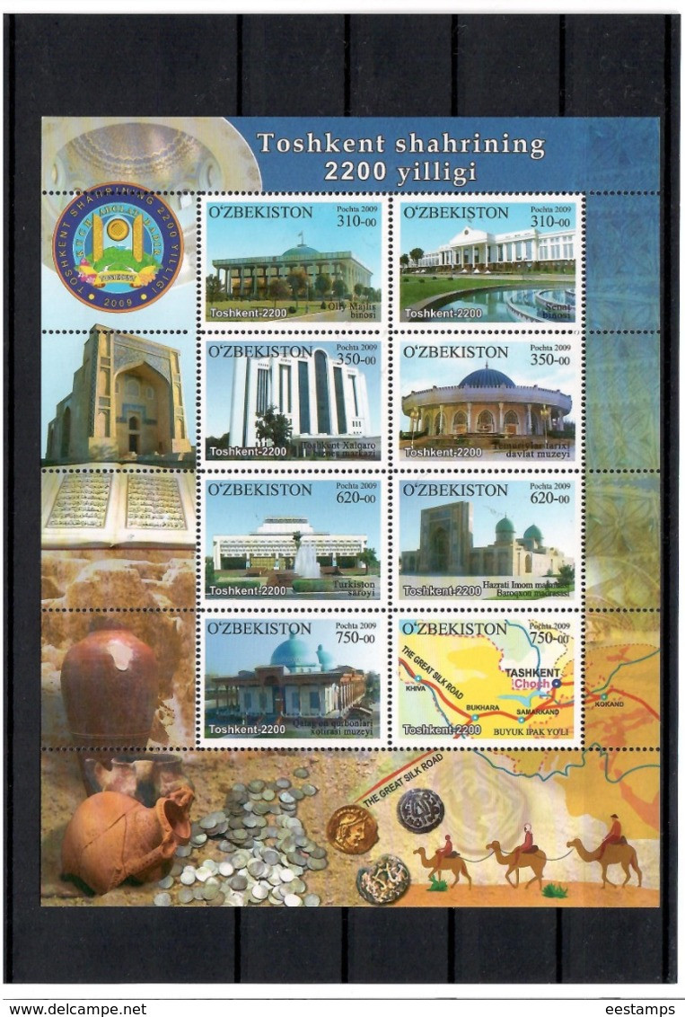 Uzbekistan 2009 .Tashkent 2200th Ann.(Architecture,Silk Road). M/S Of 8v .Michel # 819-26 - Usbekistan