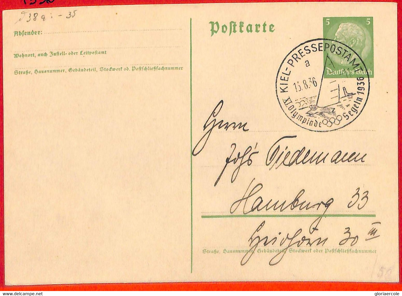 Aa2563 - Germany - POSTAL HISTORY - 1936 Olympic Games SPECIAL POSTMARK Sailing - Sommer 1936: Berlin