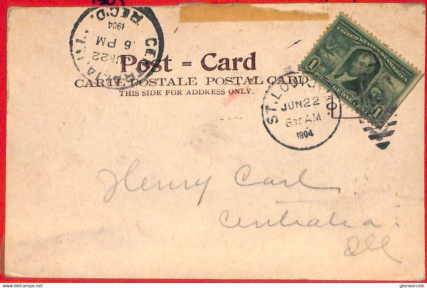 Aa2569 - USA - POSTAL HISTORY - CARD From ST LOUIS 9 Days B4 1904 Olympic Games - Zomer 1904: St. Louis