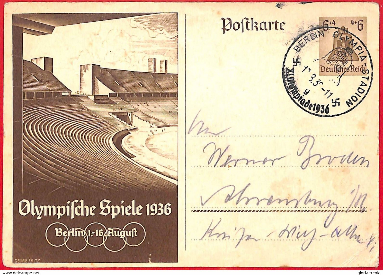 Aa2572 - Germany - POSTAL HISTORY - 1936 Olympic Games SPECIAL POSTMARK Stadium - Sommer 1936: Berlin
