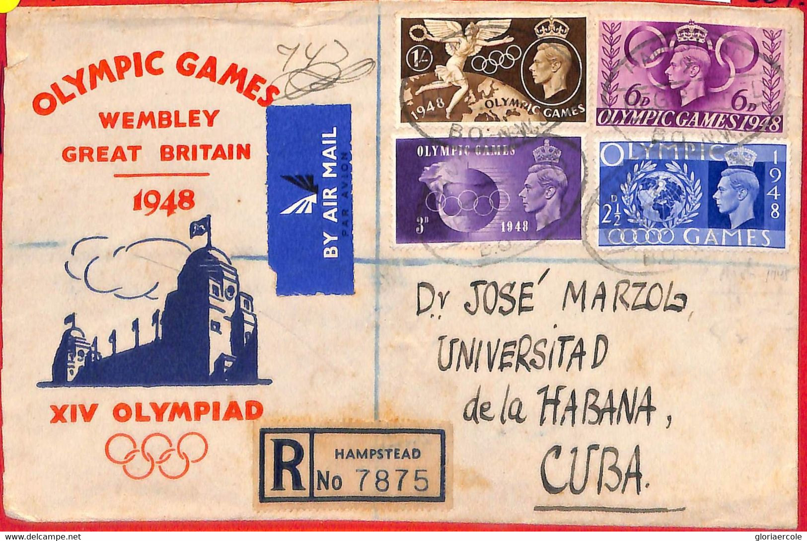 Aa2577 - GB - Postal History - Registered COVER To CUBA  1948  OLYMPIC GAMES - Summer 1948: London