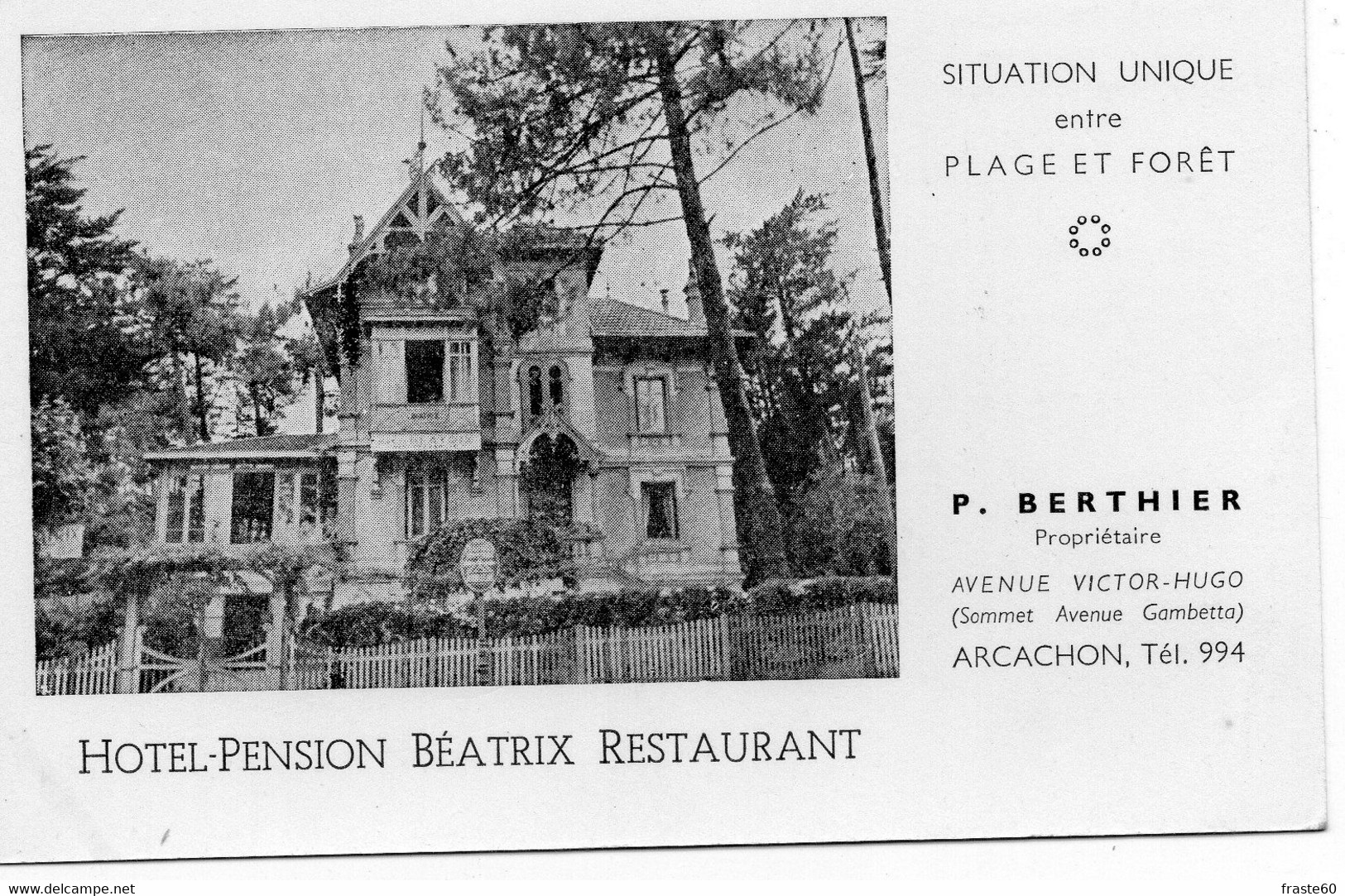Arcachon - Hôtel Béatrix ( Carte Postale Type Carte De Visite) - Arcachon