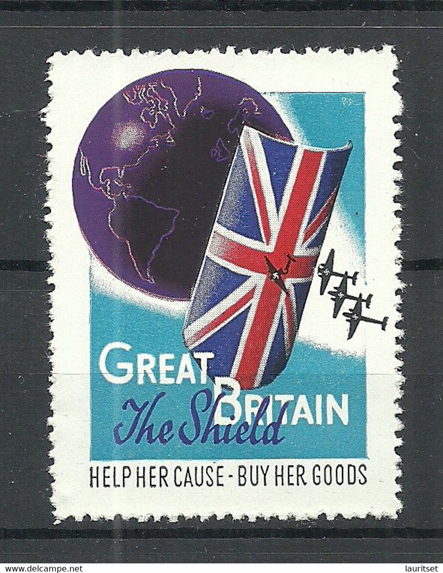 Great Britain - The Shield 1940ies Propaganda Vignette Advertising Stamp Help Her Cause - Buy Her Goods MNH Air Planes - Werbemarken, Vignetten