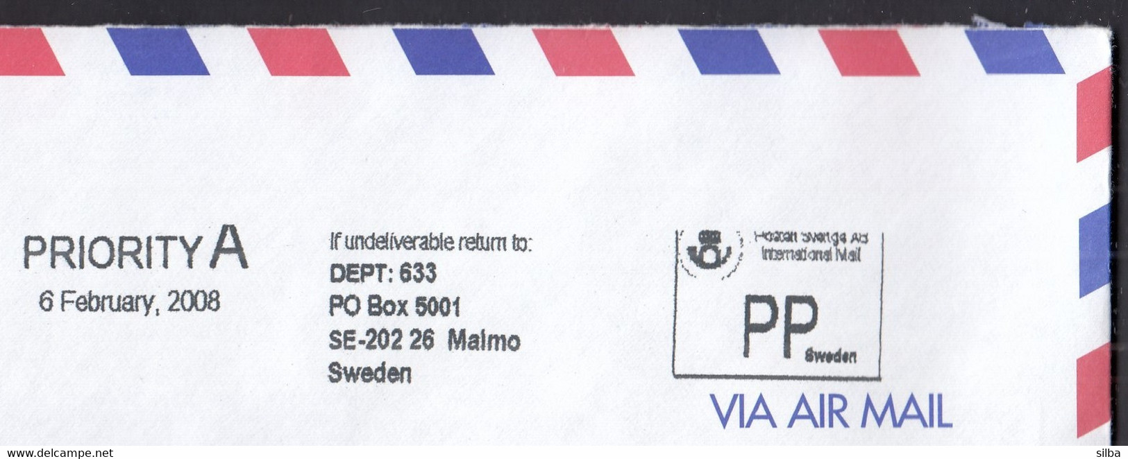 Sweden Malmo 2008 / Machine Stamp ATM, Priority A, Postage Paid / International Monetary Fund - Cartas & Documentos