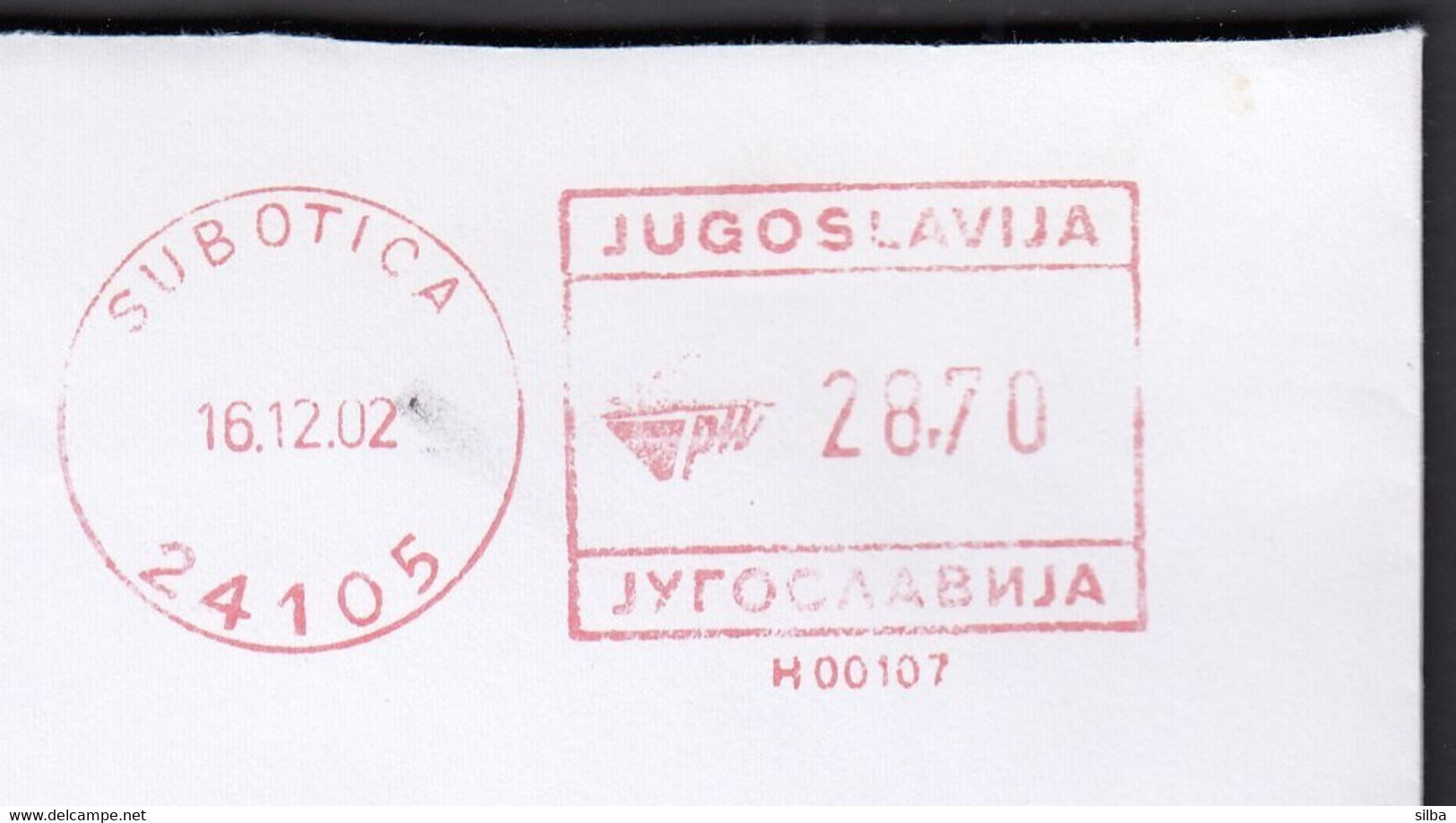 Yugoslavia Serbia Subotica 2002 / Machine Stamp ATM - Storia Postale