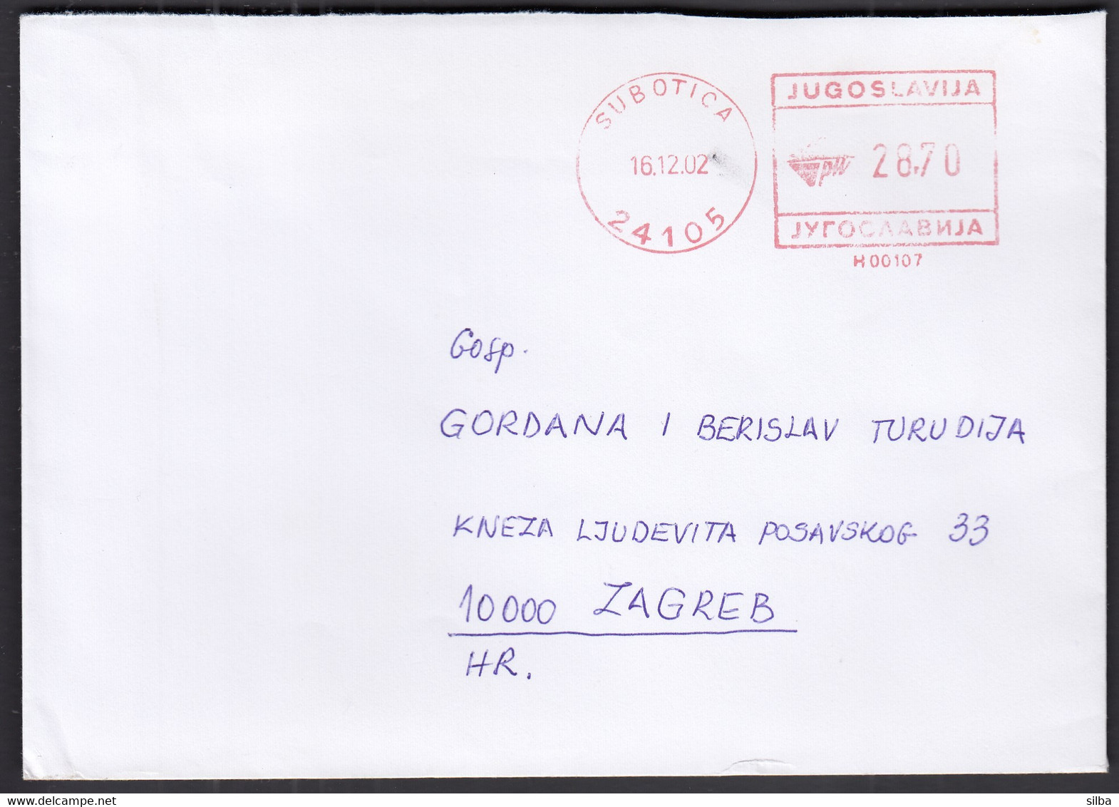 Yugoslavia Serbia Subotica 2002 / Machine Stamp ATM - Covers & Documents