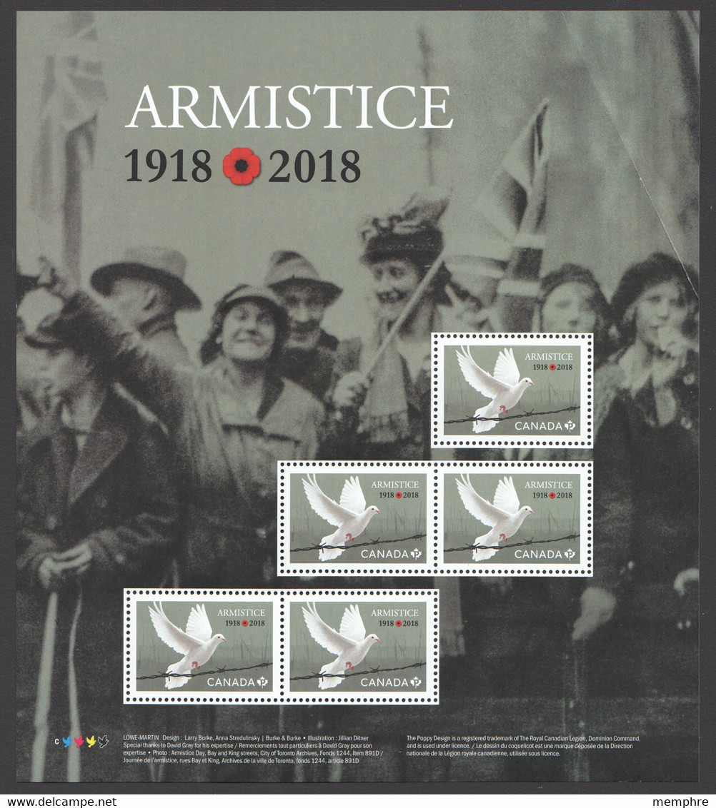 2018  Armistice Centennial  Sheet Of 5  Sc 3130 ** MNH - Neufs
