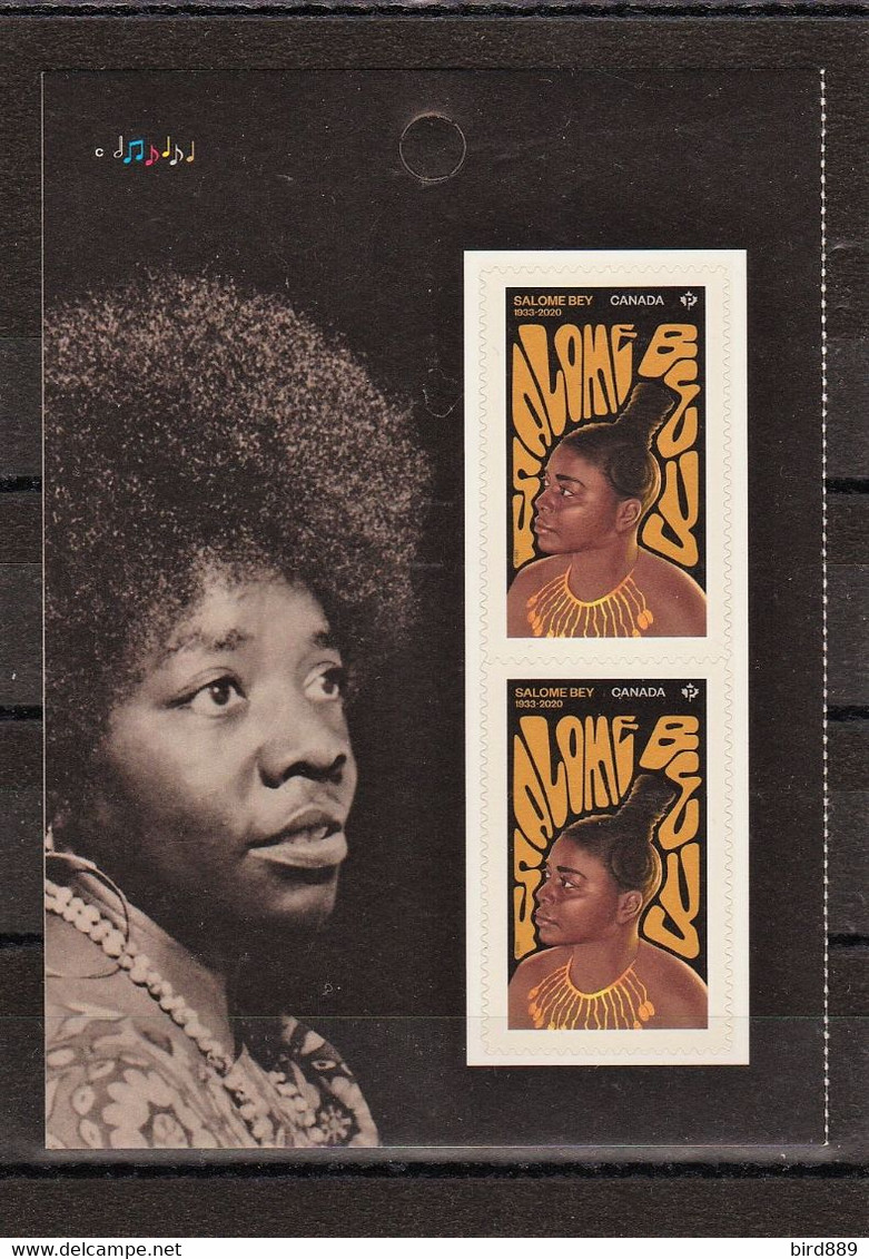 2022 Canada Salome Bey Black History Full Pane Of 2 From Booklet MNH - Timbres Seuls