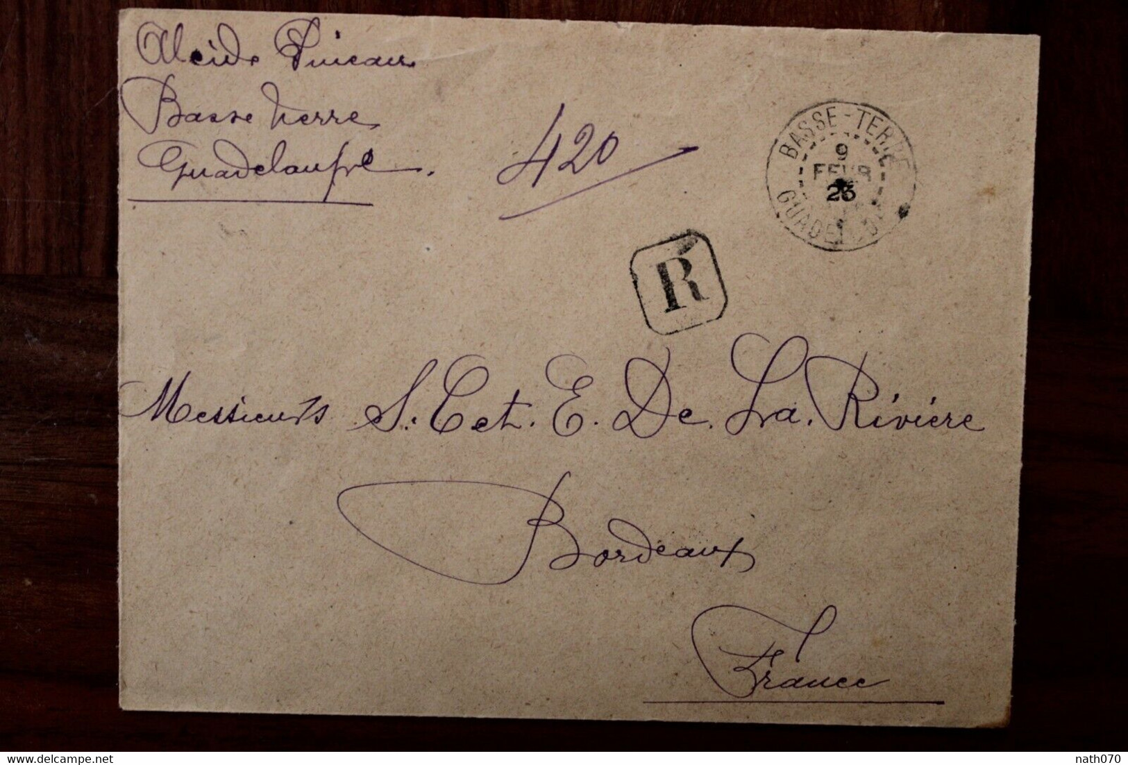 Guadeloupe 1926 France Registered Cover Mail Recommandé Basse Terre Reco R - Brieven En Documenten