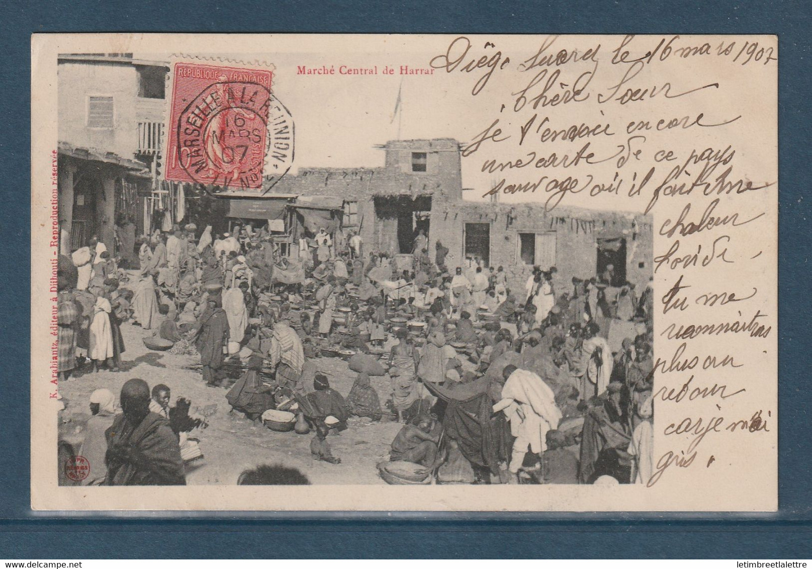 ⭐ Ethiopie - Carte Postale - Marché Central De Harrar - Diego Suarez Pour La France - Marseille à La Réunion - 1907 ⭐ - Ethiopie