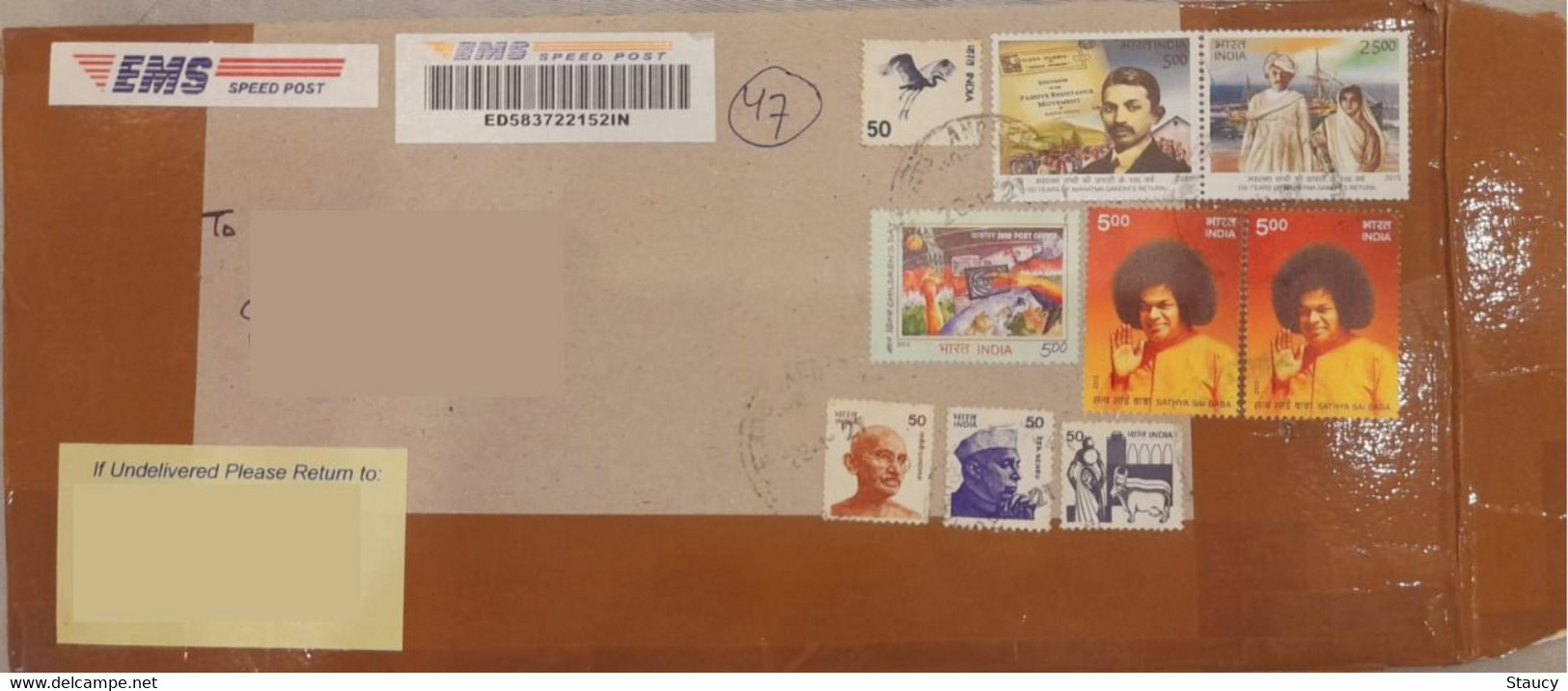 INDIA 2015 Centenary Of Return Mahatma Gandhi South Africa 2v Set Franked On Registered Speed Post Cove P.O Fresh & Fine - Otros & Sin Clasificación