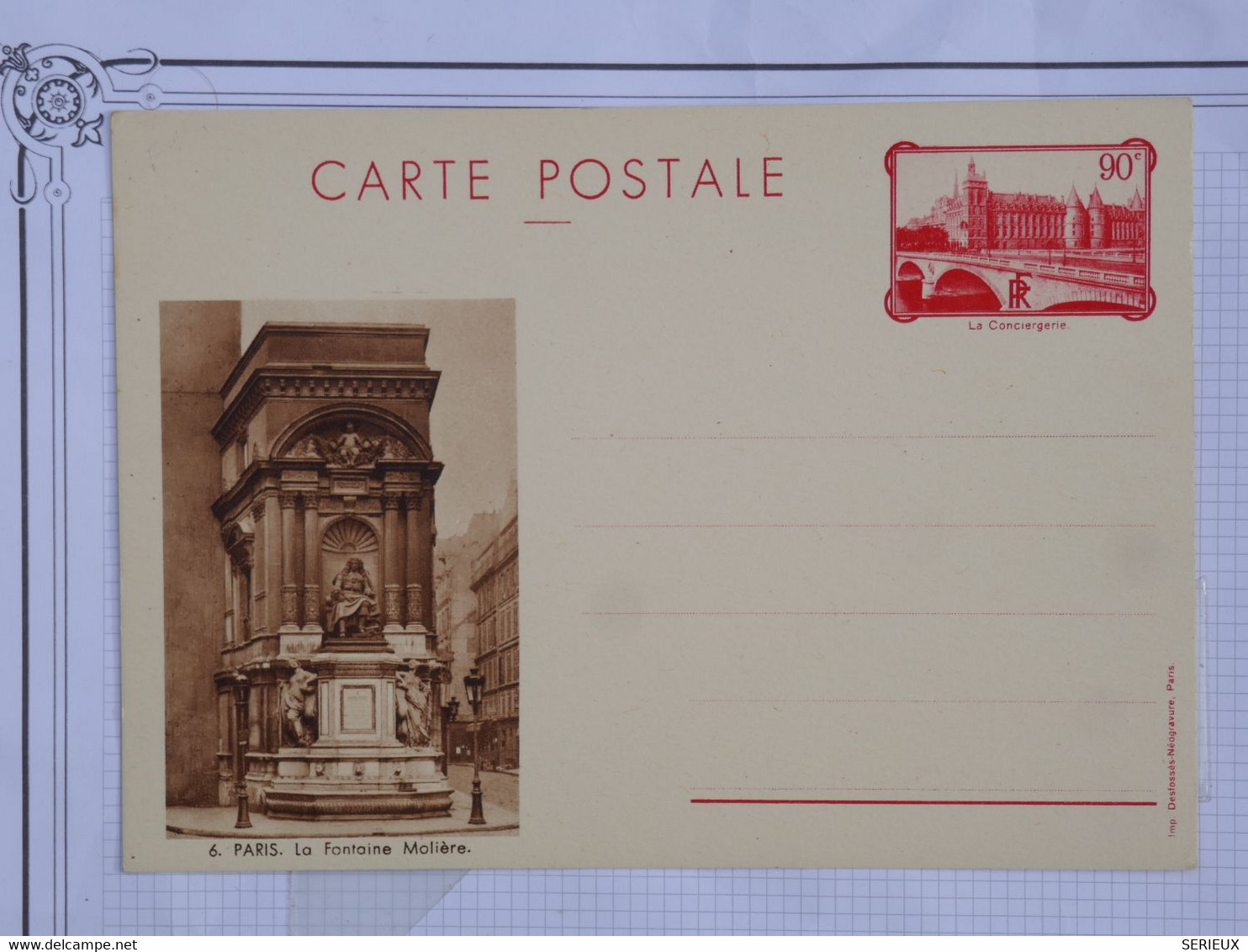 BG7 FRANCE BELLE CARTE ENTIER RR 1941++PARIS LA FONTAINE MOLIERE +NON VOYAGEE - Other & Unclassified