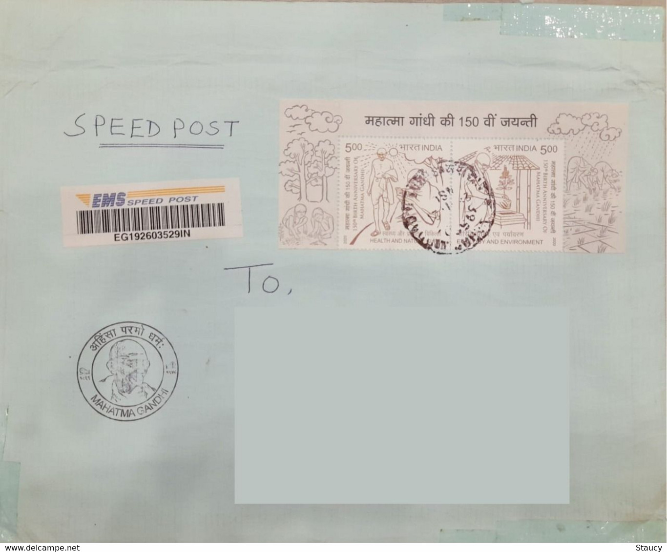INDIA 2020 150th Birth Anniversary Of Mahatma Gandhi 2v Of MS MINIATURE SHEET Franked On Registered Speed Post Cover - Otros & Sin Clasificación