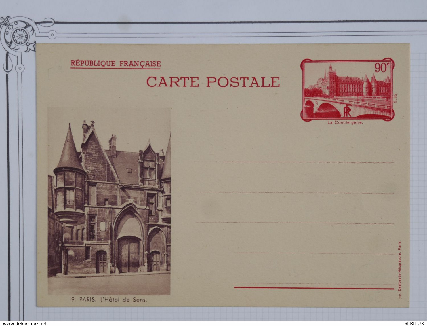 BG7 FRANCE BELLE CARTE ENTIER RR 1940++PARIS HOTEL DE SENS +CONCIRGERIE ++ +NON VOYAGEE++ - Andere & Zonder Classificatie