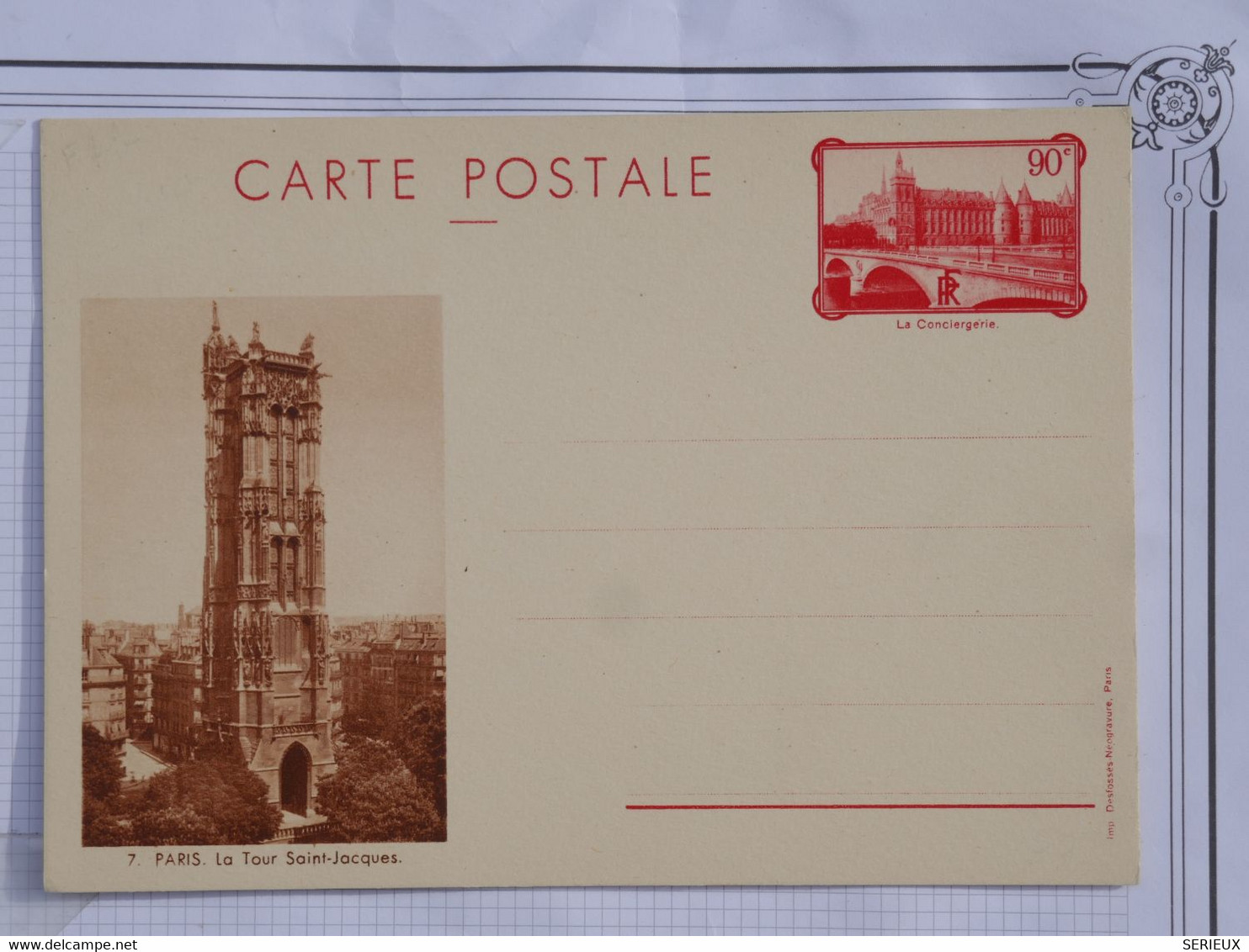 BG7 FRANCE BELLE CARTE ENTIER RR 1940++PARIS TOUR ST JACQUES ++ NON VOYAGEE++ - Andere & Zonder Classificatie