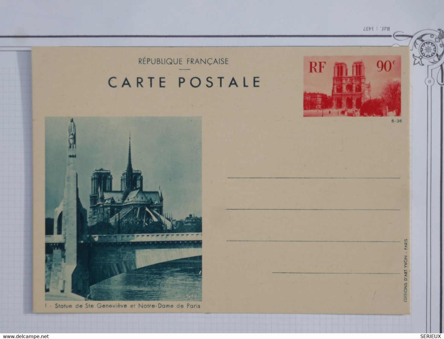 BG7 FRANCE BELLE CARTE ENTIER RR 1940++PARIS NOTRE DAME  ++ NON VOYAGEE++ - Other & Unclassified