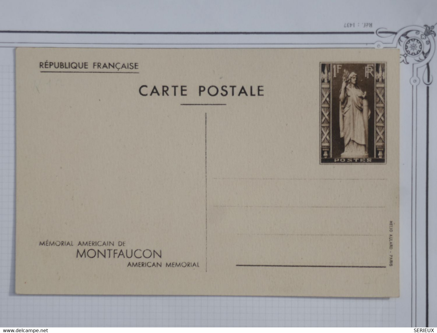 BG7 FRANCE BELLE CARTE ENTIER RRR 1930++MONTFAUCON  AMERICAN MEMORIAL ++ NON VOYAGEE++ - Other & Unclassified