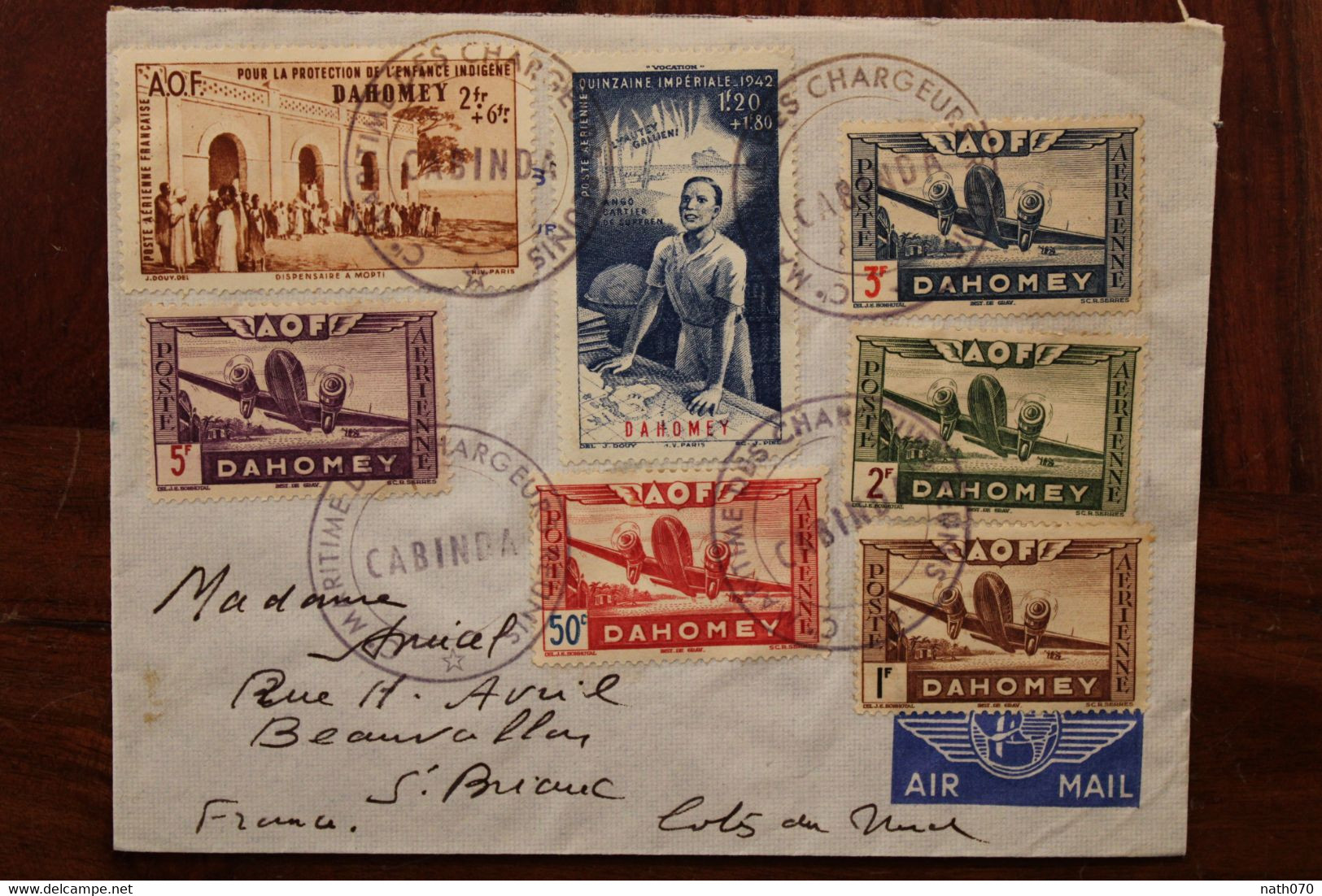 1940's AOF Dahomey Caisse Maritime Des Chargeurs Réunis France Cover Air Mail Par Avion - Covers & Documents