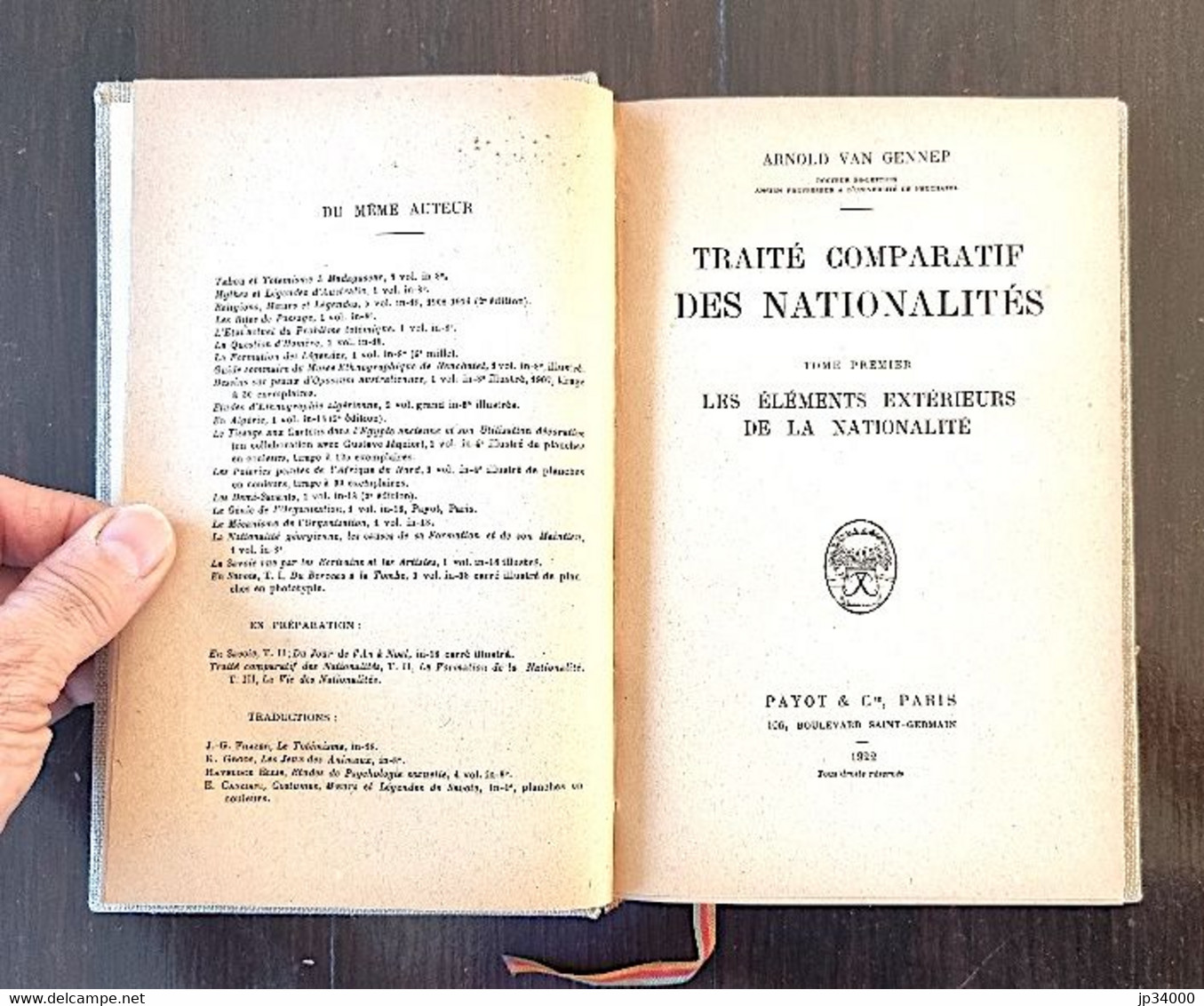 TRAITE COMPARATIF Des NATIONALITES Par A. Van Gennep ( Payot 1922) Sociologie - Sociologia