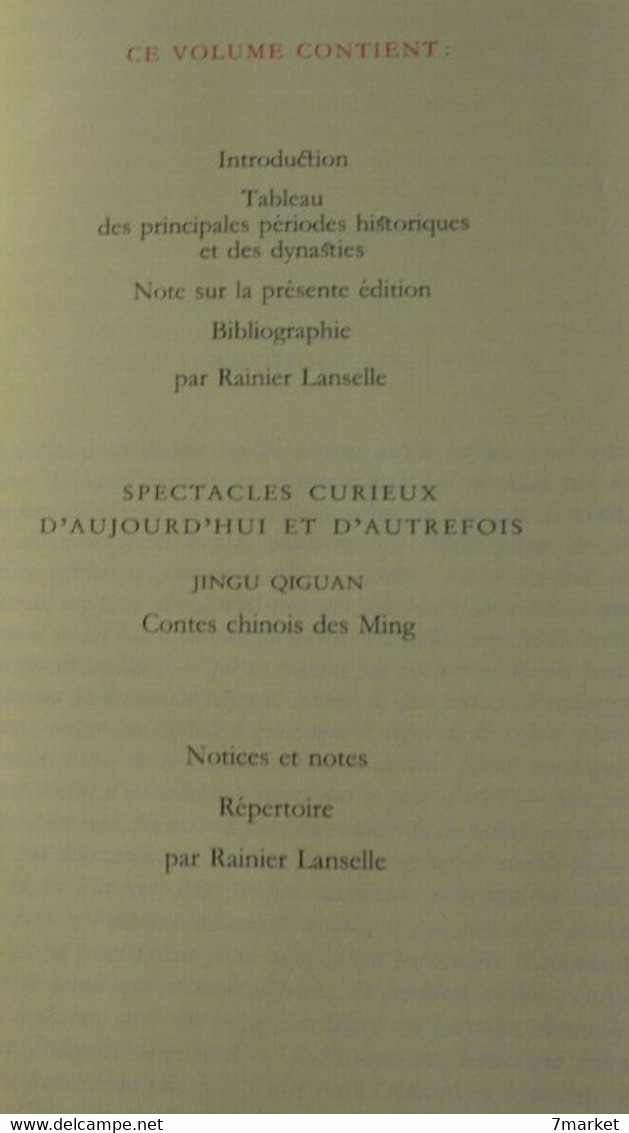 Jingu Qiguan - Spectacles Curieux D'aujourd'hui Et D'autrefois  / Gallimard-NRF, Collection De La Pléiade - 1996 - La Pléiade