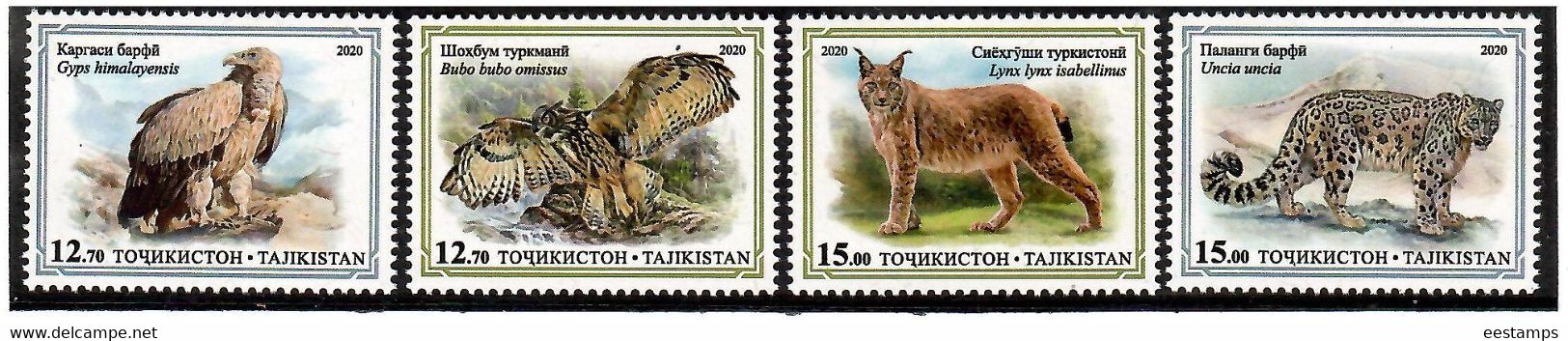 Tajikistan 2020. Red Book. Birds Of Prey & Wild Cats. 4 V. - Tajikistan