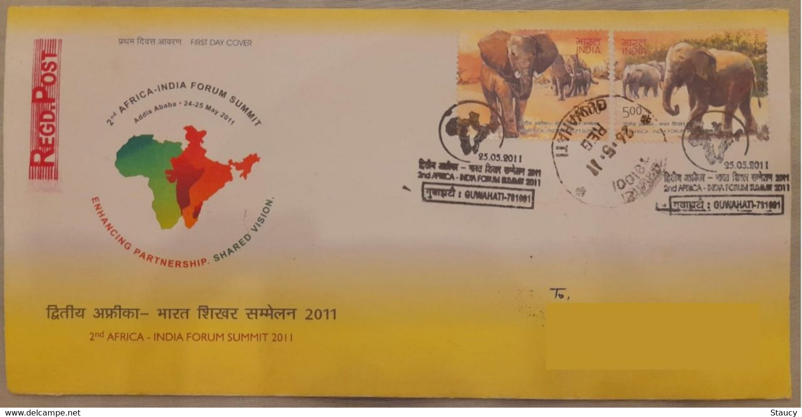 India 2011 2nd AFRICA-INDIAN SUMMIT (SG-2816-2817) 2v SET Franked "Issue Date" Registered Speed Post Cover As Per Scan - Otros & Sin Clasificación