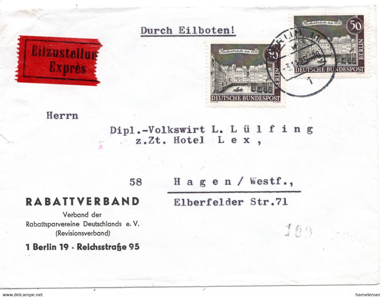 61445 - Berlin - 1965 - 2@50Pfg Alt-Berlin A EilBf BERLIN -> HAGEN - Briefe U. Dokumente