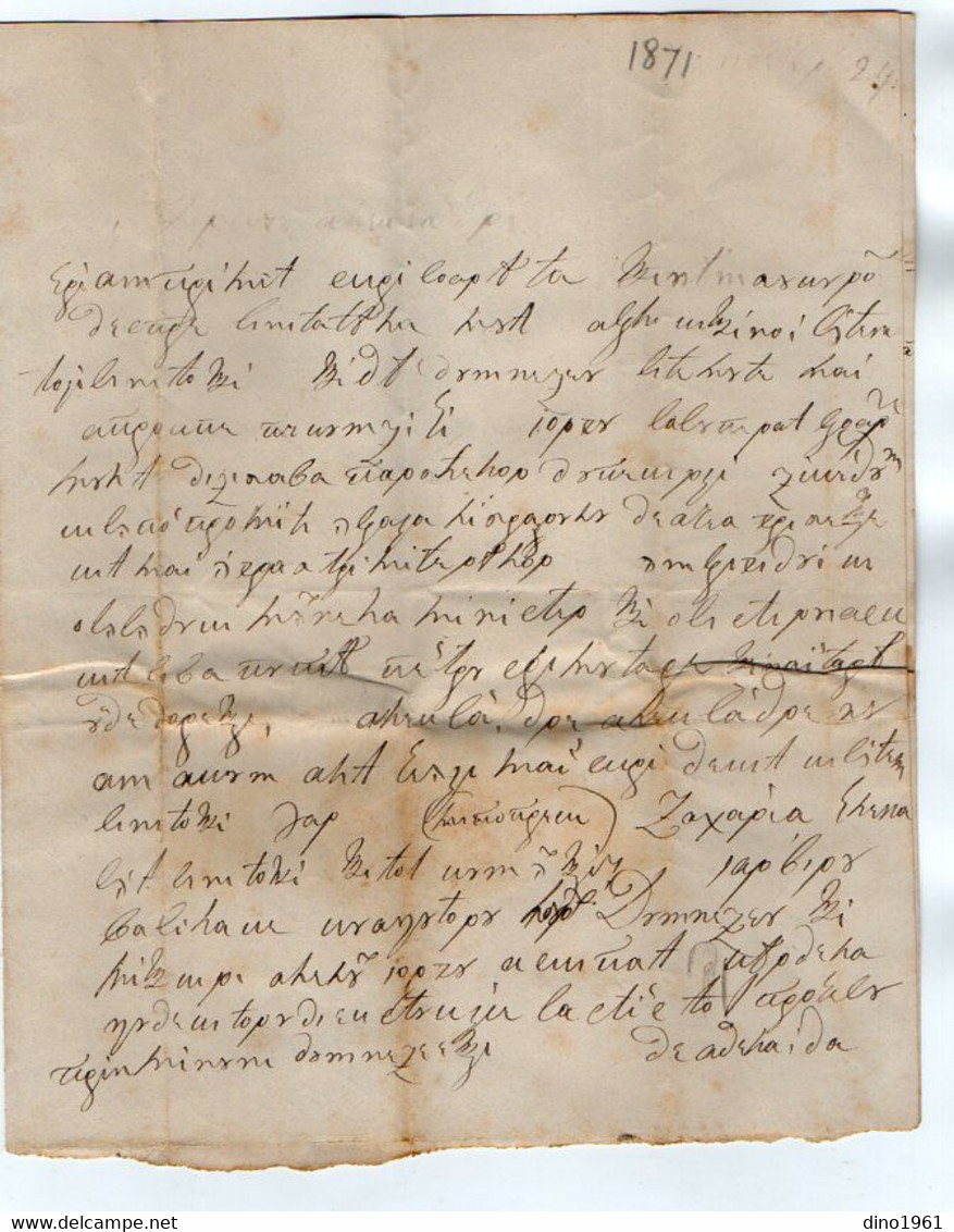 VP20.712 - 1871 - Roumanie - BUCURESTI ? - Lettre De Mr ZAMFIROLU - Manuscrits