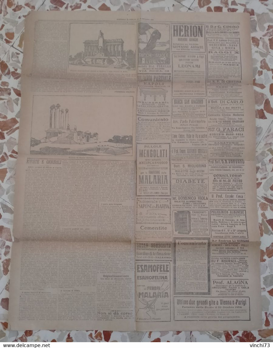 ! - ITALIA -GIORNALE DI SICILIA 27-28 SETTEMBRE 1924 - First Editions