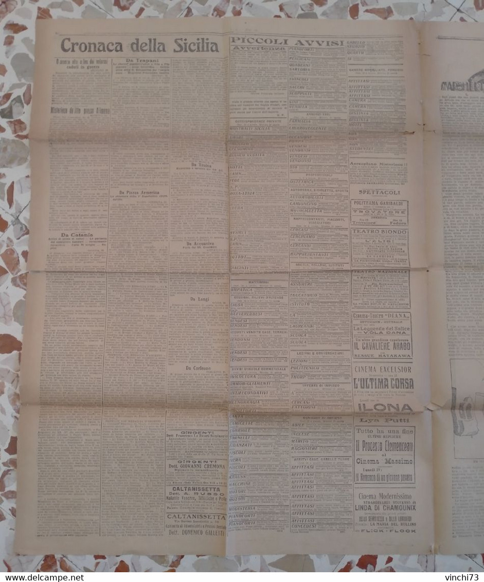 ! - ITALIA -GIORNALE DI SICILIA 27-28 SETTEMBRE 1924 - First Editions