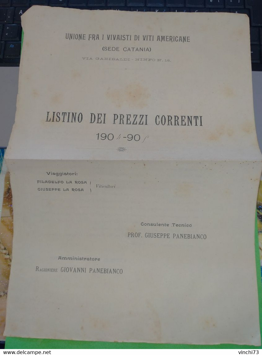 !-ITALIA-LISTINO DEI PREZZI DELLE VITI AMERICANE IN SICILIA 1904 - Matériel Et Accessoires