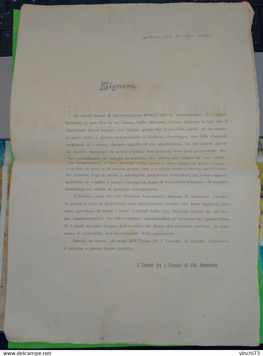 !-ITALIA-LISTINO DEI PREZZI DELLE VITI AMERICANE IN SICILIA 1904 - Material Und Zubehör